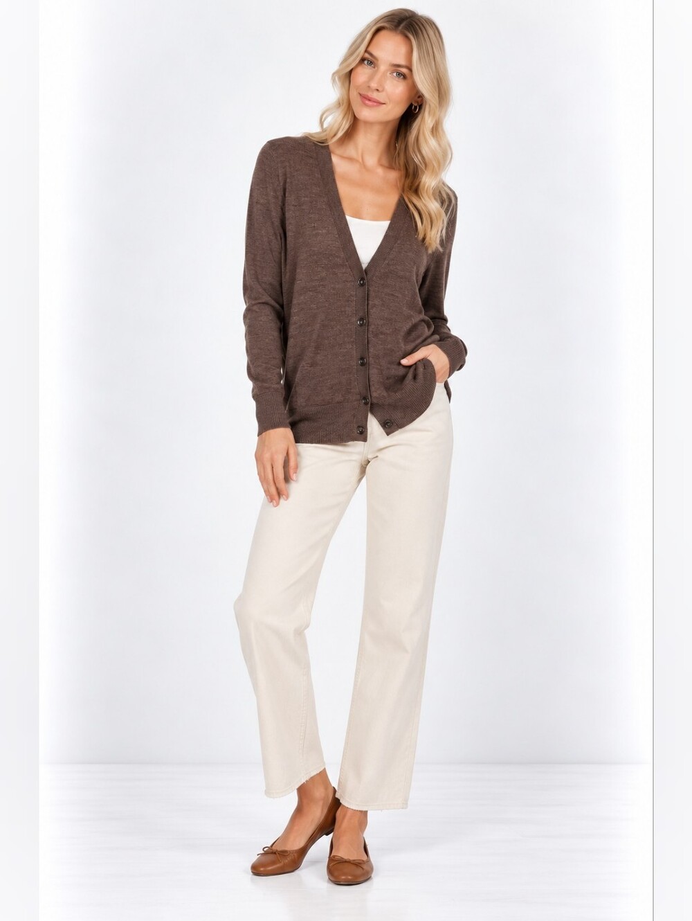 LOFT Size M Wool Blend Brown Cardigan